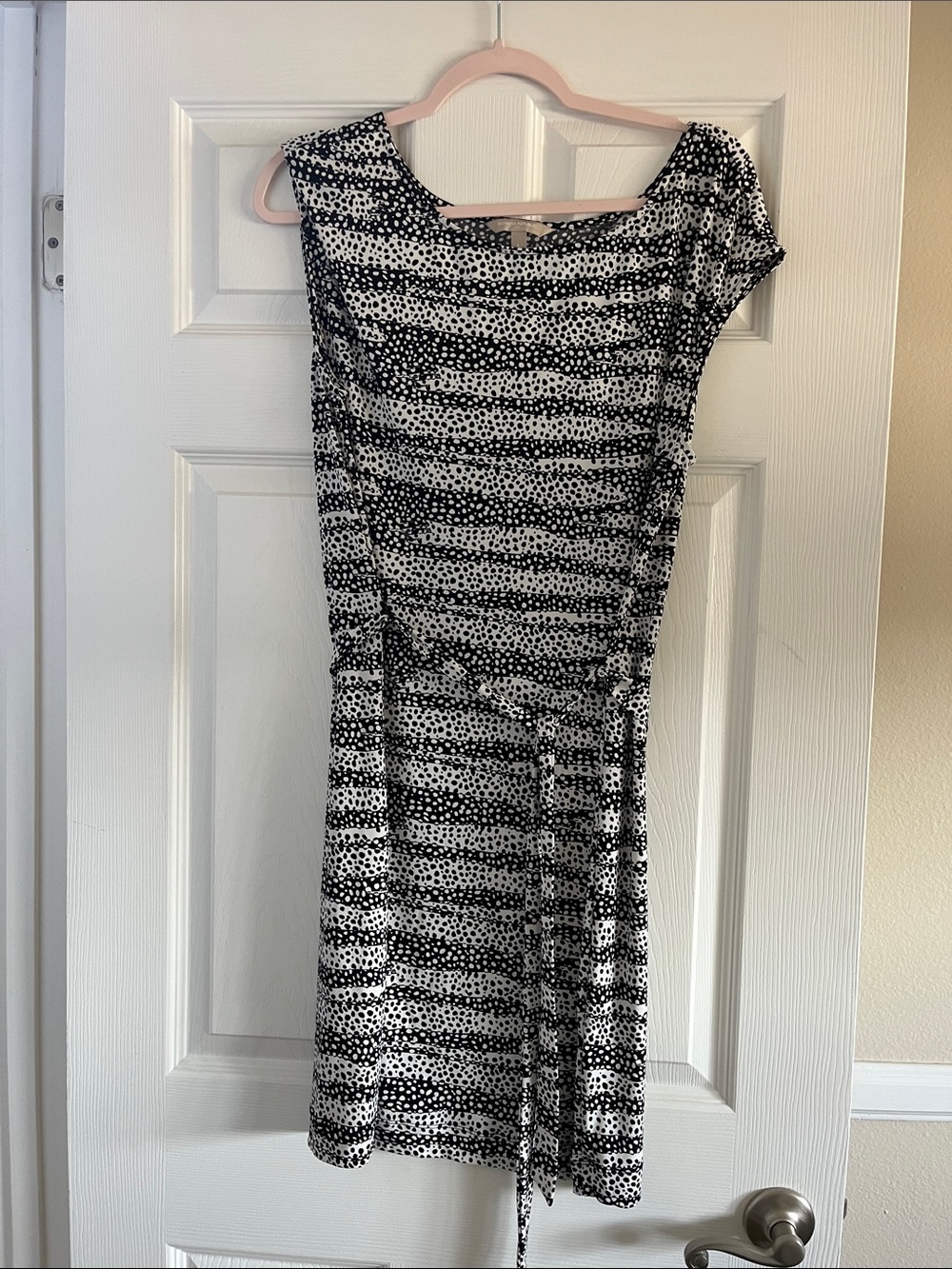Banana Republic Black and White Striped Dot Tie-Waist Midi Dress